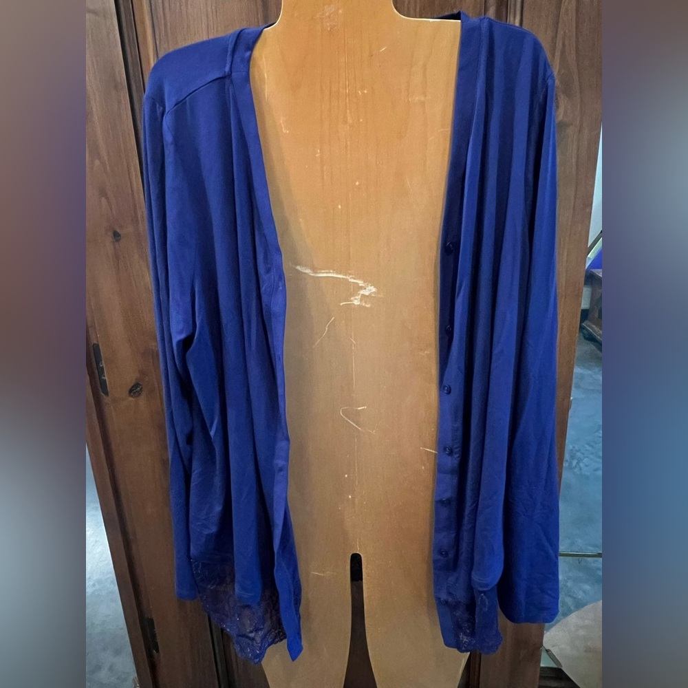 Blue soft silky button front layer cardigan LOGO Lori Goldstein size large